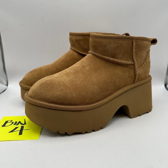 UGG Women's 7 Ultra Mini New Heights Chestnut Suede Slip On Platform 1158311 - Picture 1 of 5